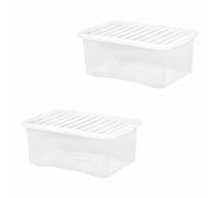 JMS we create smile Set of 2-45L Crystal Clear Plastic Storage Container With Lid - Transparent Storage Box Organiser For Toys Garage Office Home & Kitchen - Made in UK (45 Litre)