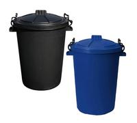 JMS we create smile Set of 2-50 Litre 50l Bin Heavy Duty Dustbin Plastic Storage Refuse Waste Bin Locking Lid Recycled Plastic Compose Bin Rubbish Waste Animal Feed - (Black, Dark Blue)