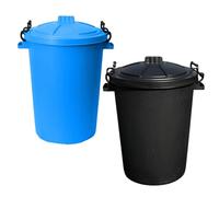 JMS we create smile Set of 2-50 Litre 50l Bin Heavy Duty Dustbin Plastic Storage Refuse Waste Bin Locking Lid Recycled Plastic Compose Bin Rubbish Waste Animal Feed - (Black, Sky Blue)