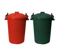 JMS we create smile (Set Of 2 50L 50 Litre Large Heavy Duty Plastic Bin Dustbin, Storage Unit with Locking Lid for Home Garden Rubbish Waste Animal Feed (Red, Dark Green)