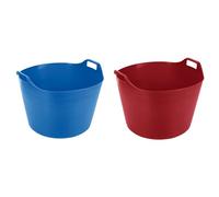 JMS We Create Smile Set of 2 75L Flexi Tubs, Flexible Plastic Storage Buckets with Carry Handles, Sky Blue & Red, For Garden, Home & Outdoor Use