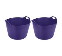 JMS we create smile (Set of 2) 75L Litre Large Flexi Tub Rubber Storage Container - Plastic Heavy Duty Flex Tub/Garden Trug/Compost Animal Feeding Buckets (Purple, Purple)