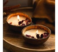 JMS we create smile (Set of 2) Handmade Natural Coconut Shell Rose Candles with Dried Rose Petals for Aromatherapy Relaxation & Meditation