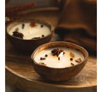 JMS we create smile (Set of 2) Handmade Natural Coconut Shell Spiced Scented Candles for Aromatherapy Relaxation & Meditation (Spiced)