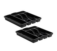 JMS we create smile Set of 2 - Midnight Black/Dark Grey Plastic Cutlery Tray 5 Compartment Kitchen Cutlery Organiser Rack Flatware & Silverware Holder Compact Caddy Tidy Spoons Forks Knives