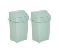 JMS we create smile - SET OF 2 | Swing Bin Under Kitchen Cabinet Dust Bin | Storage Food Grade Plastic Swing Top Waste Rubbish Garden Compost Bin - Made in UK (Silver Sage, Large (50 Litre))