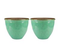 JMS we create smile - (Set of 2 TURQUOISE Glazed Effect Ceramic Look Planters - 30cm