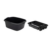 JMS we create smile [Set of 2] Upcycled Plastic Kitchen Medium Dish Drainer with 39cm Rectangular Washing Up Bowl (Mid-Night Black)