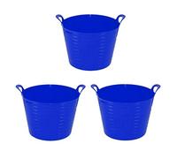 JMS we create smile (Set of 3) 26L Litre Medium Robust Flexi Tubs Multipurpose Flexible Rubber Storage Container Buckets Garden Trugs Basket Polyethylene For Home Gardening Made in UK (Blue)