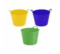 JMS we create smile - SET OF 3 | 26l Litre Rubber Flexi Strong Bucket Medium Planter Washing Basket Rubber Flexi Strong Tub For Home Garden MADE IN U.K. (Purple, Lime Green & Yellow)