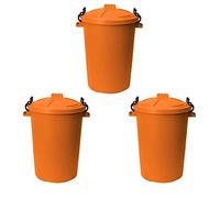 JMS we create smile (Set Of 3 50 Litre Extra Large Heavy Duty Plastic Dustbin Storage Unit with Locking Lid for Home Garden Rubbish Waste Bin Animal Feed(Orange)
