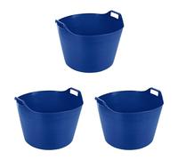 JMS we create smile (Set of 3)- 75L Litre Extra Large Flexi Tubs - Multipurpose Polyethylene Flexible Rubber Storage Container Buckets Garden Trugs for Home Gardening Toys -Made in UK (Blue)