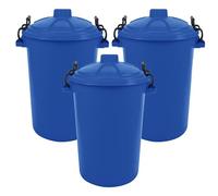 JMS we create smile (Set of 3 85L Extra Large Heavy Duty 80l Bin Plastic Dustbin With Clip Locking Lid Dustbins Refuse Bin Rubbish Waste Trash Bin For Animal Feed (Blue)