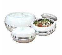 JMS we create smile (Set of 3) Insulated Casserole Set | BPA-Free & Leak-Proof Insulated Thermal Food Warmer Soup/Salad Serving Bowls for Home (White, 1200,1500,2500ML)