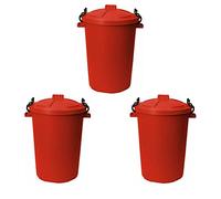JMS we create smile [ Set of 3] Large 50L Heavy Duty Plastic Bin Dustbin Compost Bin with Lid for Home Garden Rubbish Waste Animal Feed (Red)