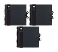 JMS we create smile SET OF 3 - Large Black Square Scrapbook 40 Sheets Memory Book with Ribbon Closure Photo Album Book Ideal for DIY Scrapbooking, Art & Craft Projects (30 cm x 30 cm)