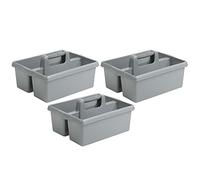 JMS we create smile Set of 3 - Large Cleaning Caddy with Handles Plastic Tidy Organiser Cleaners Carry All Tote Tray Basket Multi Compartment Cleaning Tool for Kitchen Sink Bathroom - (Silver)