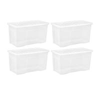 JMS we create smile (Set of 4 110L Litre Crystal Clear Plastic Storage Boxes With Lid - Transparent Storage Container For Living Room, Toys, Garage, Office/Home (110 LITRE, Crystal Container)