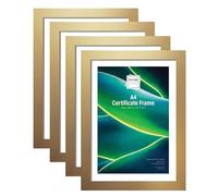 JMS we create smile Set of 4 - A4 Gold Photo Frame Glass Front Wood Certificate Frame | Landscape Wall Mountable/Tabletop Display Picture Frames for Art Wall Gallery Home Office Wall Decor