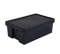 JMS we create smile Set of 5, 36 Litre Heavy Duty Strong Recycled Plastic Storage Boxes With Lids - Black