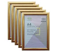 JMS we create smile - Set of 5 - A4 Picture Frame Gold Photo Frames Styrene Certificate Frames 21 x 29.7CM Portrait/Landscape Frame for Home Office Classic Wall Decor
