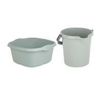 JMS we create smile - Set of - 5L Litre Bucket With & 32cm Washing Up Square Bowl for Car Cleaning (Silver Sage)