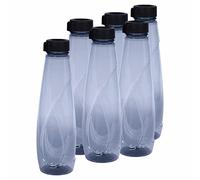 JMS we create smile (Set of 6) Plastic Water Bottles Juice Bottle BPA Free Leakproof Recyclable Drink with Lids Fridge Door Storage Table Water Serving Screw Cap Outdoor Sports Gym (Smoke Grey)