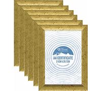 JMS we create smile - Set of 6 x A4 Gold Picture Frame With Glass Front (21 x 29.7cm) Certificate, Documents Photo Frame Wall Mountable or Free Standing Frame.