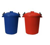 JMS we create smile Set of Red & Blue Colour 50 ltr Bin Heavy Duty Dustbin Storage Unit Refuse Waste Bin with Locking Lid Recycle Compose Plastic Rubbish Waste Portable Garden Bin