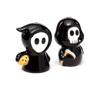 JMS WE CREATE SMILE - Skull Boy & Ghost Boy Ceramic Salt & Pepper Set - Gothic Novelty Cruet Set - Decorative Halloween Tableware Shakers for Kitchen, Dining Table & Home Décor