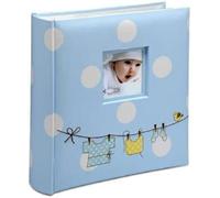 JMS we create smile Slip-In Album 6" x 4" Photo Album 200 Photos Memo Keepsake Memories Polka Dots Baby Boy Design Photos Organiser Newborn Birthday Christening Baby Shower Memory Photo Book Album