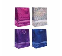 JMS we create smlie - Large Holographic Gift Bags with Handles for Presents in Assorted Metallic Colours for Birthday, Wedding, Party (12 x Large Holographic Bags)