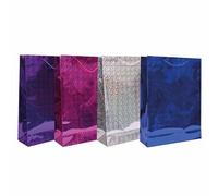 JMS we create smlie - Pack of 10 Large Holographic Gift Bags with Handles for Presents in Assorted Metallic Colours for Birthday, Wedding, Party