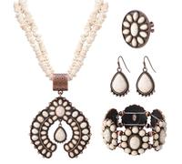 JMScape 4 PCS Western Turquoise Jewelry for Women Boho Vintage Navajo Pearl Necklace Earring Bracelet Ring Set Country Cowgirl Accessories for Gift, Large, Metal, Turquoise