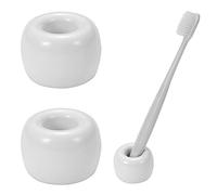 JMScape Mini Ceramic Couple Toothbrush Holder, Hand-Made Bathroom Toothbrush Holder, Electric Toothbrush Head Holder and Office Pen Holder 2-Piece Set (White)