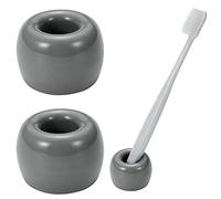 JMScape Mini Ceramic Couple Toothbrush Holder, Hand-Made Bathroom Toothbrush Holder, Electric Toothbrush Head Holder and Office Pen Holder 2-Piece Set (Gray)