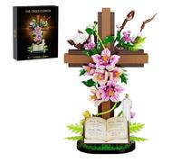 JMSHIDAI Flower Cross of Jesus Building Block Set 568pcs, Home Chapel Decor Building Toys, Church Easter Gifts for Sunday School,faith education,kids and Adults