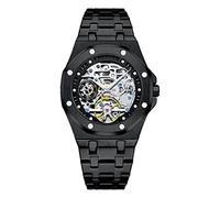 JMSL Automatic Men's Watches, Wrist Watch with Stainless Steel Bracelet, Skeleton Mechanical Glass Watches, Waterproof Dial, Black