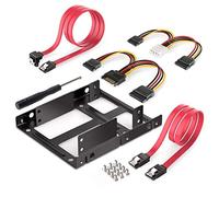 JMT 2-Bay 2.5 Inch to 3.5 Inch External HDD SSD Metal Mounting Kit Adapter Bracket With SATA Data Power Cables & Screws (with Red SATA Cable)