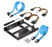 JMT 2-Bay 2.5 Inch to 3.5 Inch External HDD SSD Metal Mounting Kit Adapter Bracket With SATA Data Power Cables & Screws (with Blue SATA Cable)