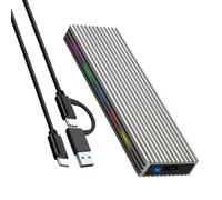 JMT M.2 M Key SSD Enclosure 10Gbps/5Gbps USB3.1 NGFF/NVME Protocol USB-C Mobile Case Aluminum Alloy with RGB Light (NGFF C to C A,Silver)