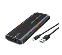 JMT M.2 M key SSD Enclosure USB3.1 NGFF/NVME Protocol USB-C Mobile Case Aluminum Alloy with RGB Light Compatible with Windows/Mac/Android/Harmony OS (NGFF C to A,Black)