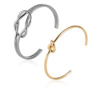 JMTOBETOP 2pcs Stainless Steel Tie Knot Cuff Bangle for Women,Thin Wire Open Bangle Twist Knot Bridesmaid bracelet with 14k Real Gold Plated, Middle, Stainless Steel, Cubic Zirconia