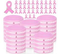 JMUQ Breast Cancer Awareness Accessories Breast Cancer Bracelets Set with Bracelets Pink Pins for Party Charity Public Social Event, One Size, Silicone, no gemstone