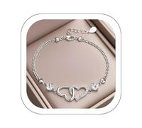 Jmwedia 2025 925 Sterling Silver Heart to Heart Bracelet, Geometric Knot Women Bracelets Cute Design Adjustable Sterling-Bracelet for Womens G-ifts for Mother's Day