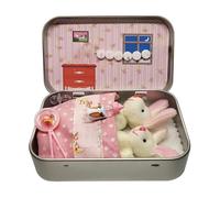 Jmwedia Easter Bunny Toys Hug in a Box for Kids Pocket Bunnies in Tin Box, Personalised Mini Plush Bunny-House Small Pocket Stuffing-Bunnies Animal Anxiety Gifts DIY Pet Adoption Easter Baskets