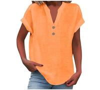 Jmwedia Ladies Linen Tops,My Orders,Summer Cotton Linen Cap Sleeve T-Shirt Button V Neck Tunic Tops Lounge Baggy Solid Plain Casual Plus Size Shirts Trendy Blouse