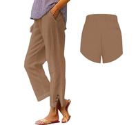 Jmwedia Ladies Summer Trousers,Elasticated Waist for Summer Lounge Pants Joggers Pant Cropped Trousers Wide Leg Loose Fit Lightweight with Pockets Casual Holiday Beach Pants Khaki