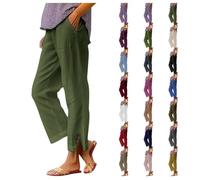 Jmwedia Linen Trousers Womens,Elasticated Waist for Summer Lounge Pants Joggers Pant Cropped Trousers Wide Leg Loose Fit Lightweight with Pockets Casual Holiday Beach Pants