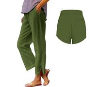 Jmwedia Linen Trousers Womens,Elasticated Waist for Summer Lounge Pants Joggers Pant Cropped Trousers Wide Leg Loose Fit Lightweight with Pockets Casual Holiday Beach Pants Green